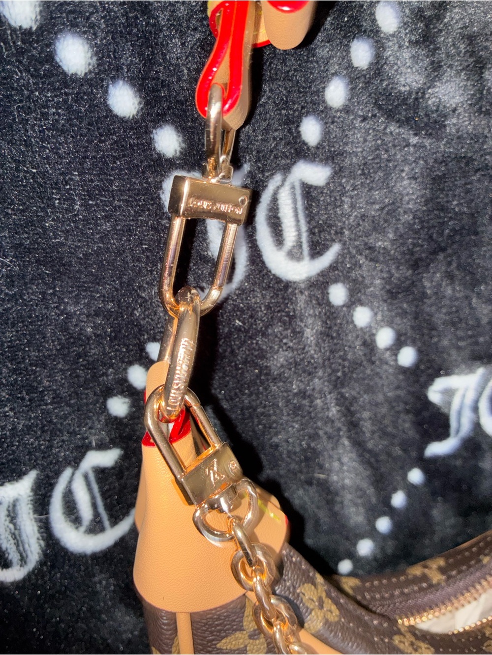 Louis Vuitton Monogram Crescent Shoulder Bag with Red-Trim Strap and Gold Chain - Picture 5 of 8